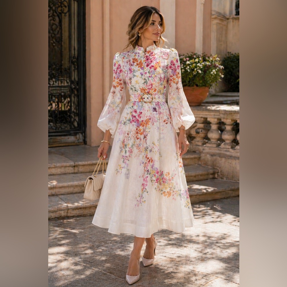 Zimmerman buttoned Floral Belted  midi Dress size extra small 0 bust 34